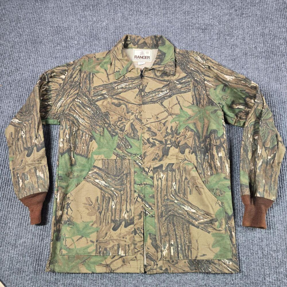 Vintage Ranger Jacket Mens Small Green Camo Full Zip Canvas Hunting USA Made